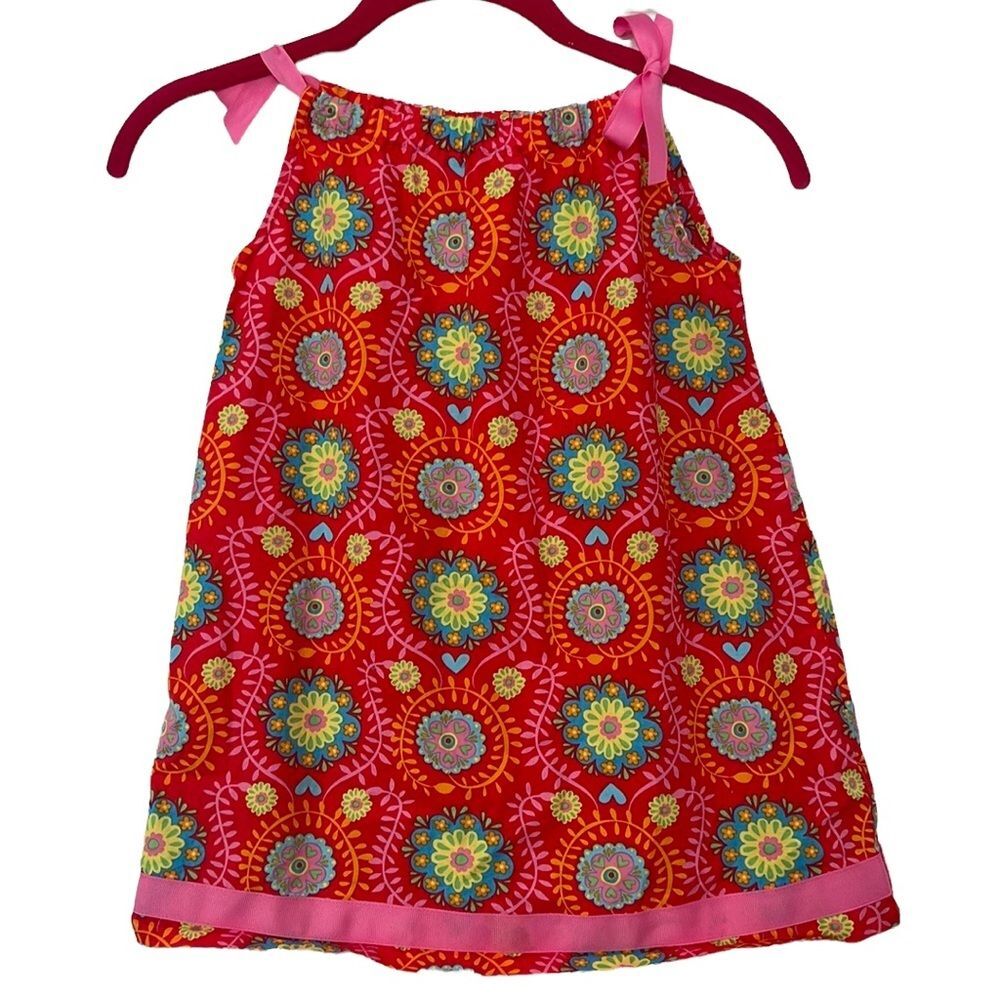 Y2K Hanna Andersson Pillowcase Dress Size 100 (4) Floral Medallions Ribbon Tie